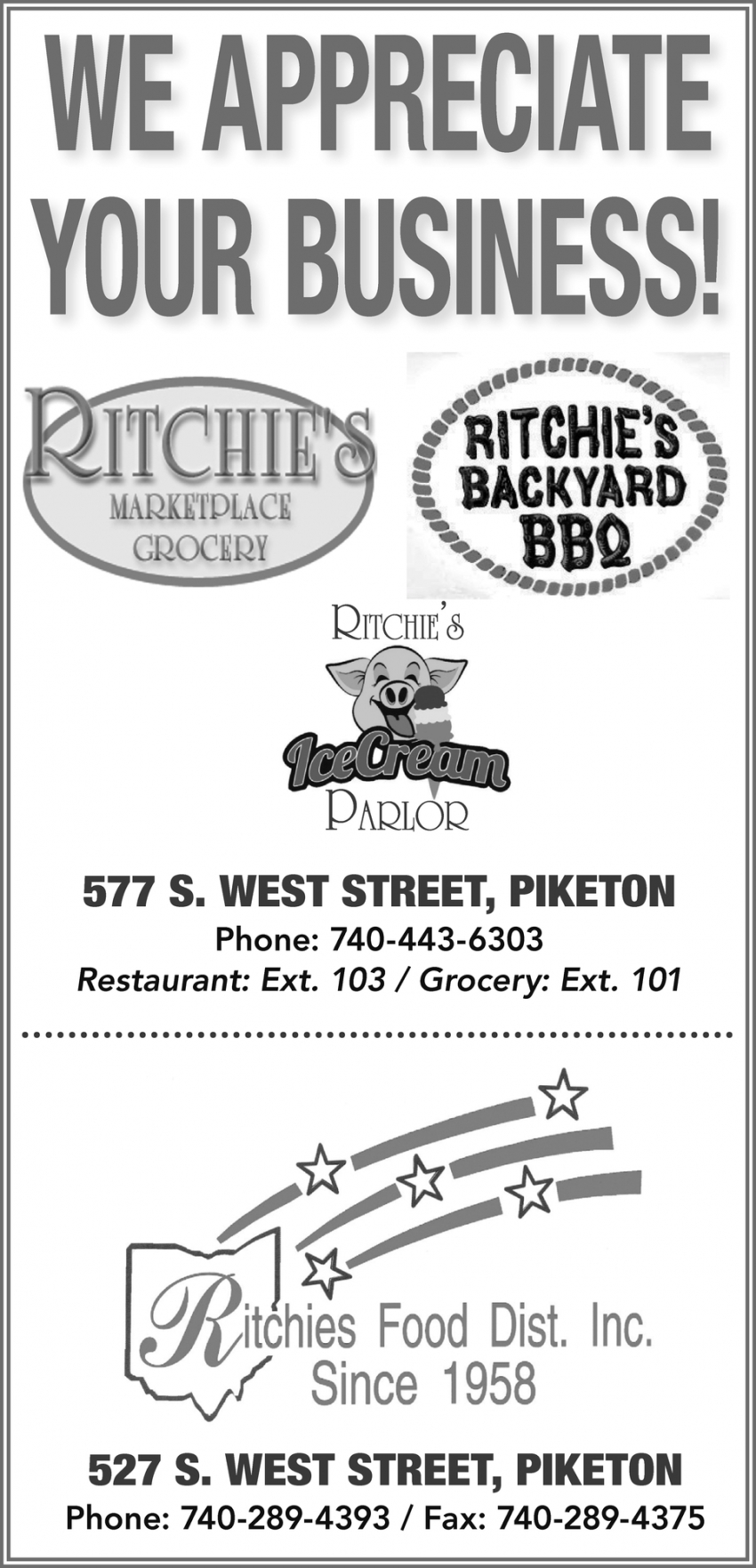 We Appreciate Your Business!, Ritchie's, Piketon, OH