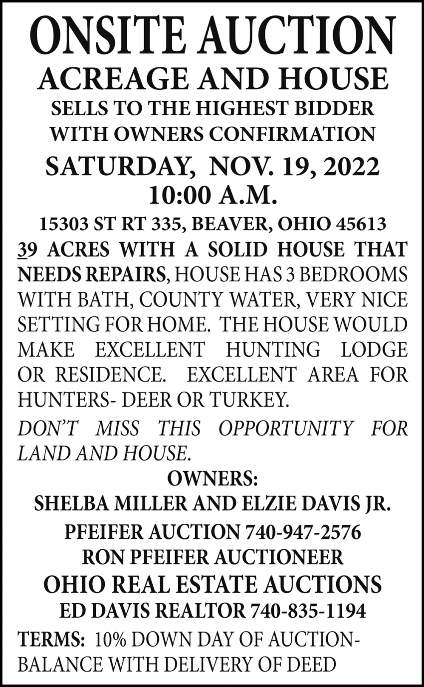 Onsite Auction, Pfeifer Auction, Piketon, OH