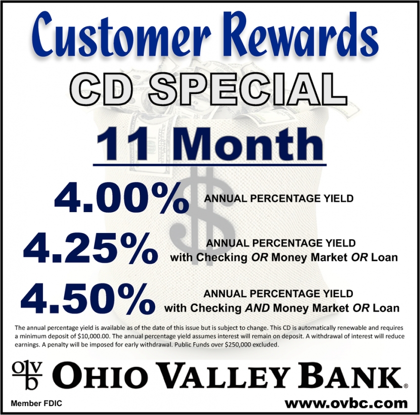 Customer Rewards CD Special, Ohio Valley Bank, Gallipolis, OH